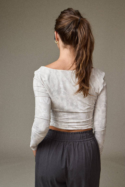 Camouflage Cowl Neck Long Sleeve Top