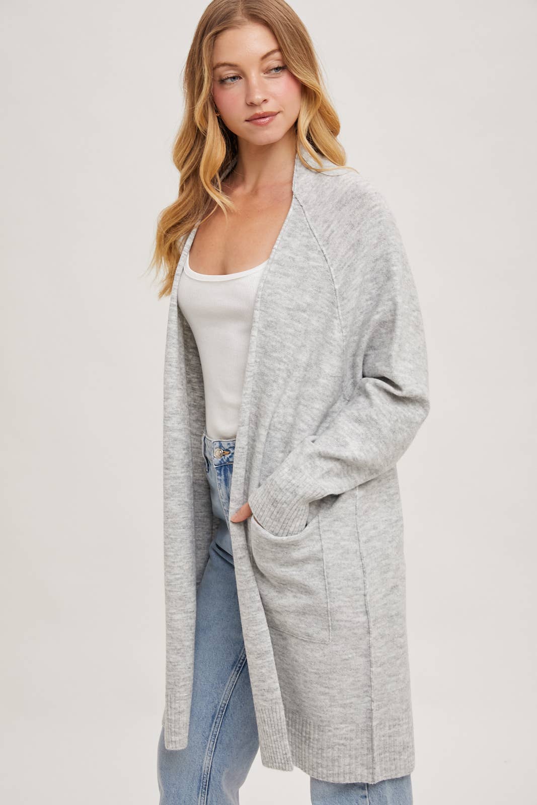 Grey Marble Open Front Long Line Cardigan