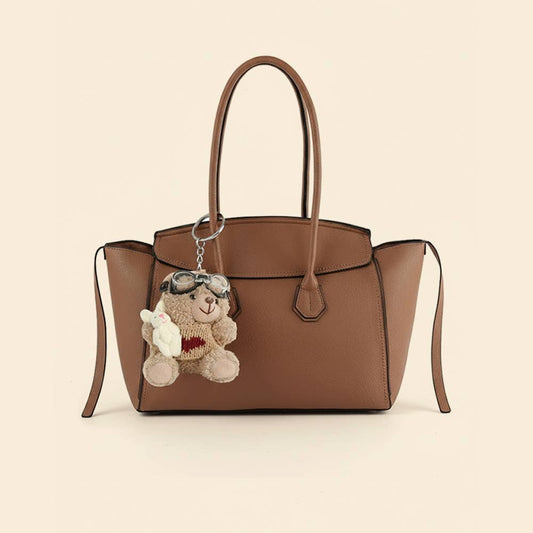 Top Handle Hand Bag With Teddy Bear Bag Charm
