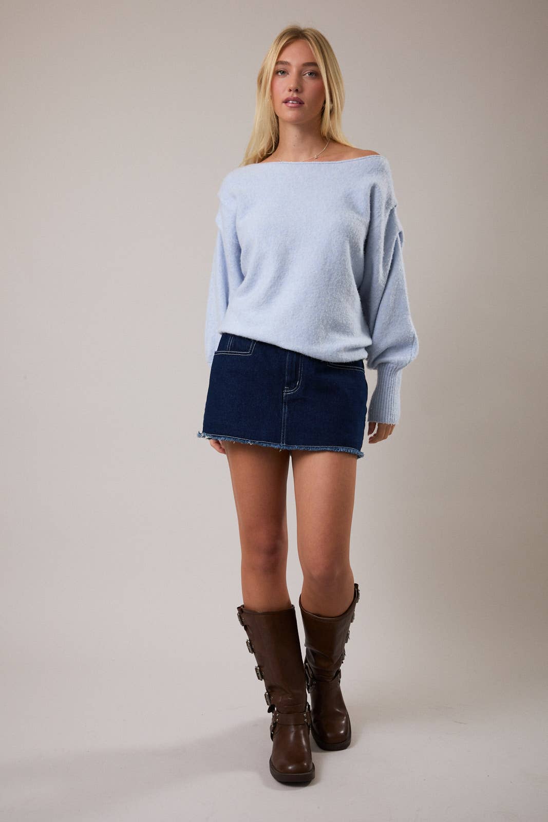 Baby Blue Off The Shoulder Sweater