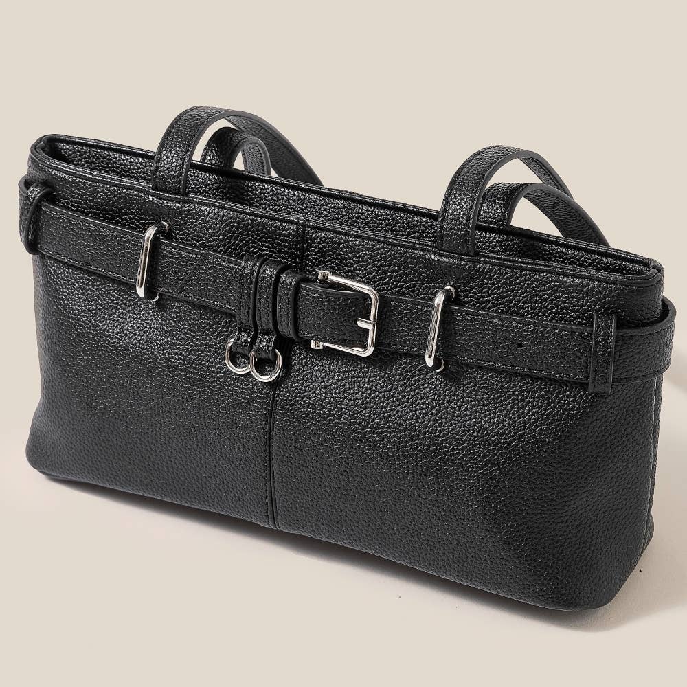 Black Belt Strap Textured Hand Bag