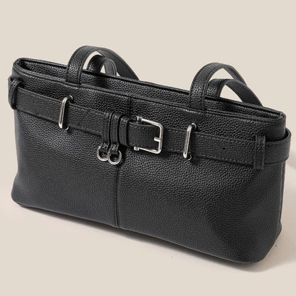 Black Belt Strap Textured Hand Bag