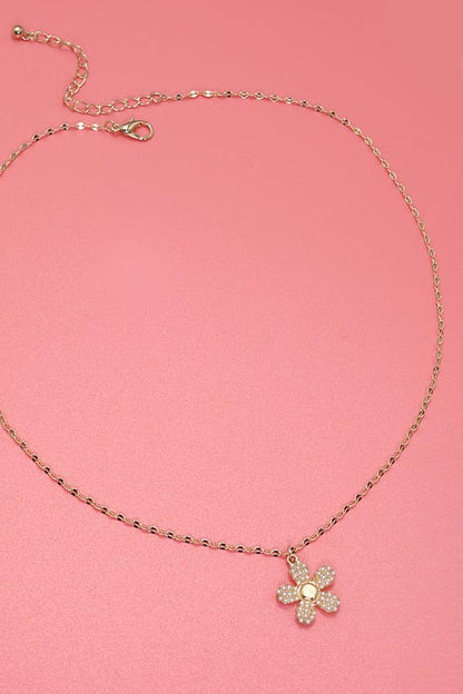 Pearl Flower Charm Necklace | Gold