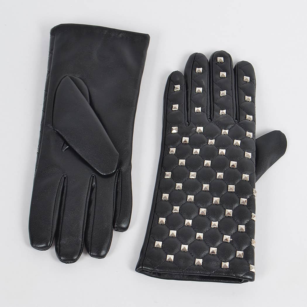 Metal Studed Faux Leather Gloves