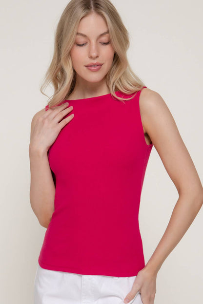 Sleeveless Boat Neck Fitted Cotton Top