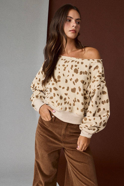 Leopard Print Off-Shoulder Sweatshirt