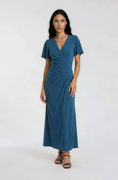Flutter Sleeve Teal Blue Midi Dress