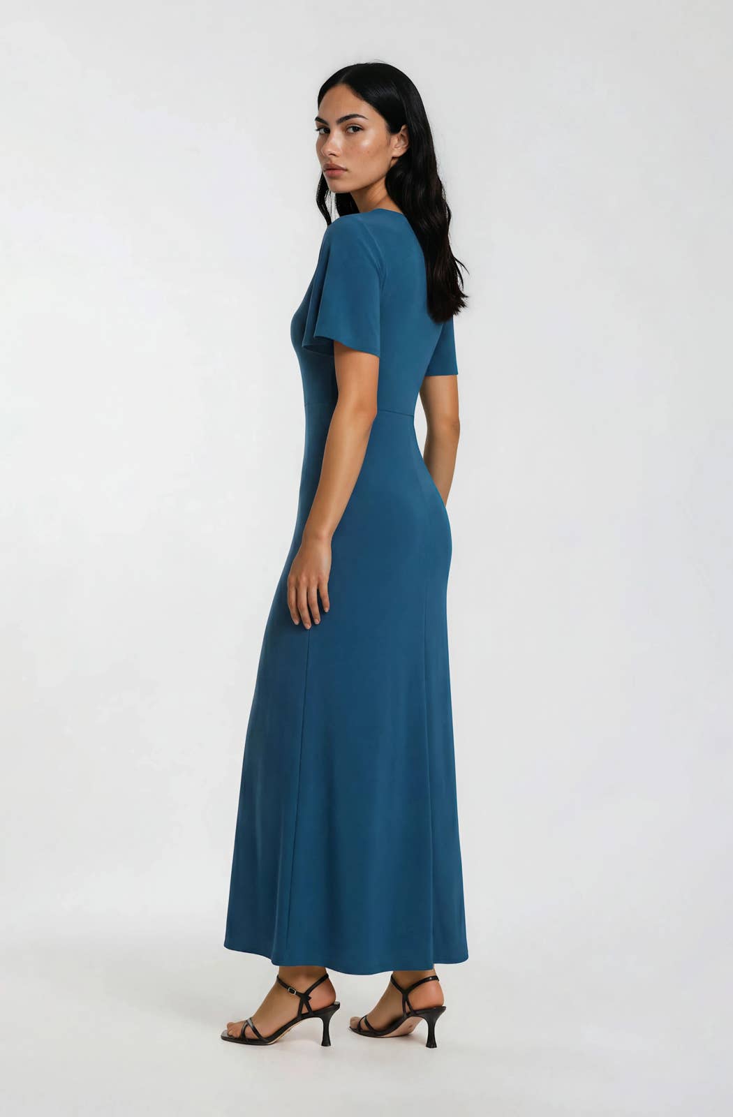 Flutter Sleeve Teal Blue Midi Dress