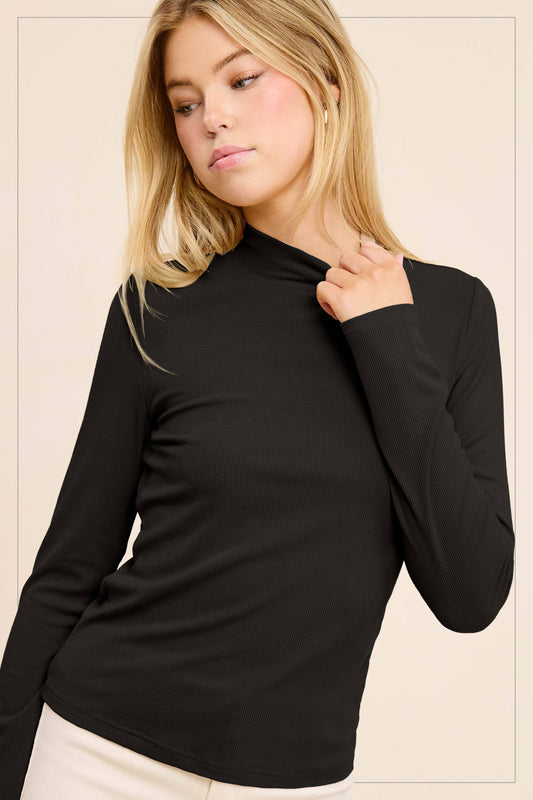 Black Long Sleeve Mock Neck Top