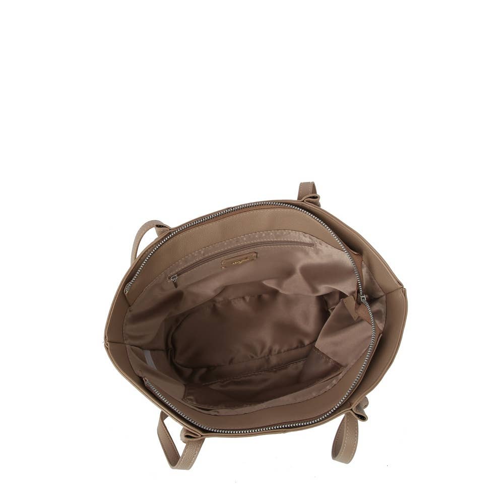 Twist Lock Winged Shoulder Tote Bag (Blue or Taupe)