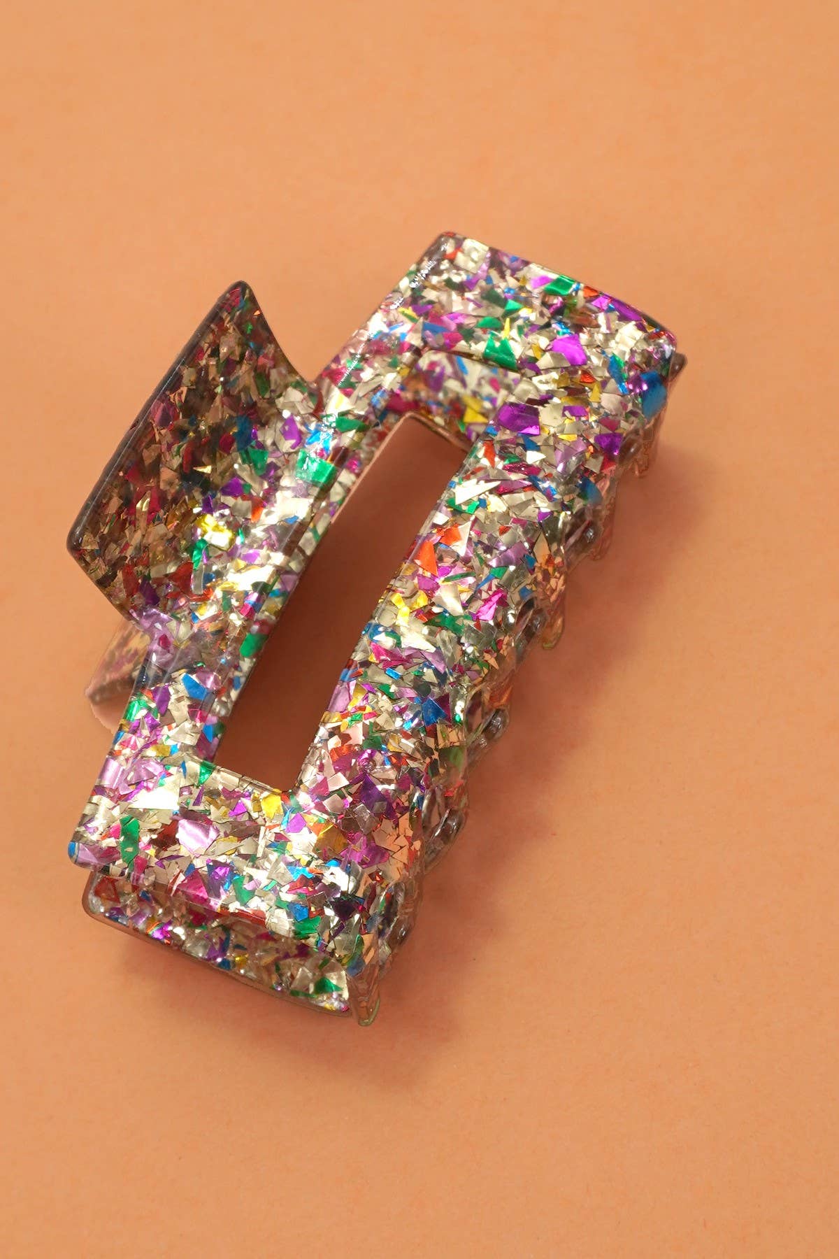 Large Multi Glitter Rectangle Hair Claw Clip