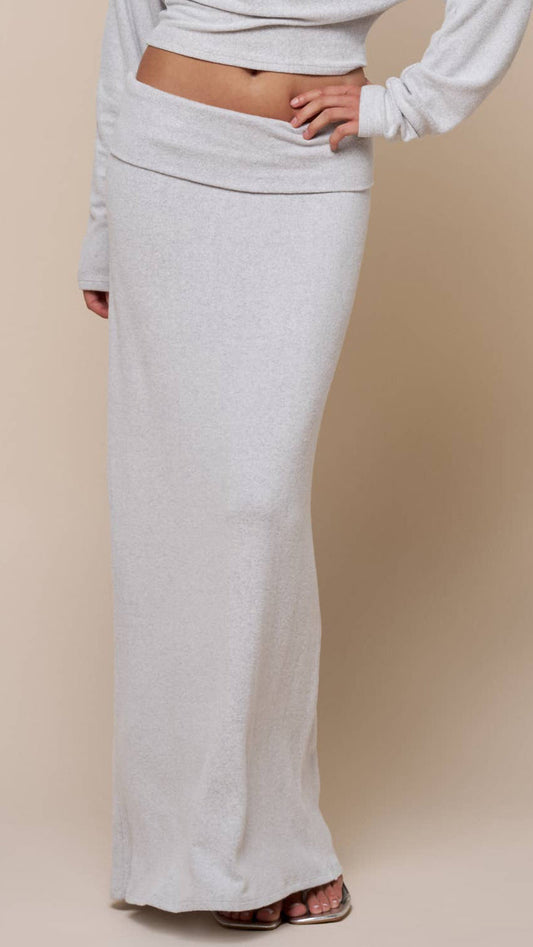 Heather Grey Fold Over Maxi Skirt