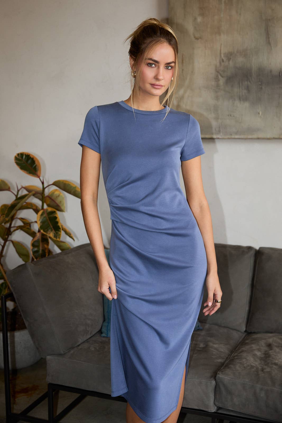 Gathered T-Shirt Midi Dress