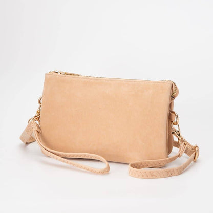 Faux Suede 3 Compartment Crossbody Bag