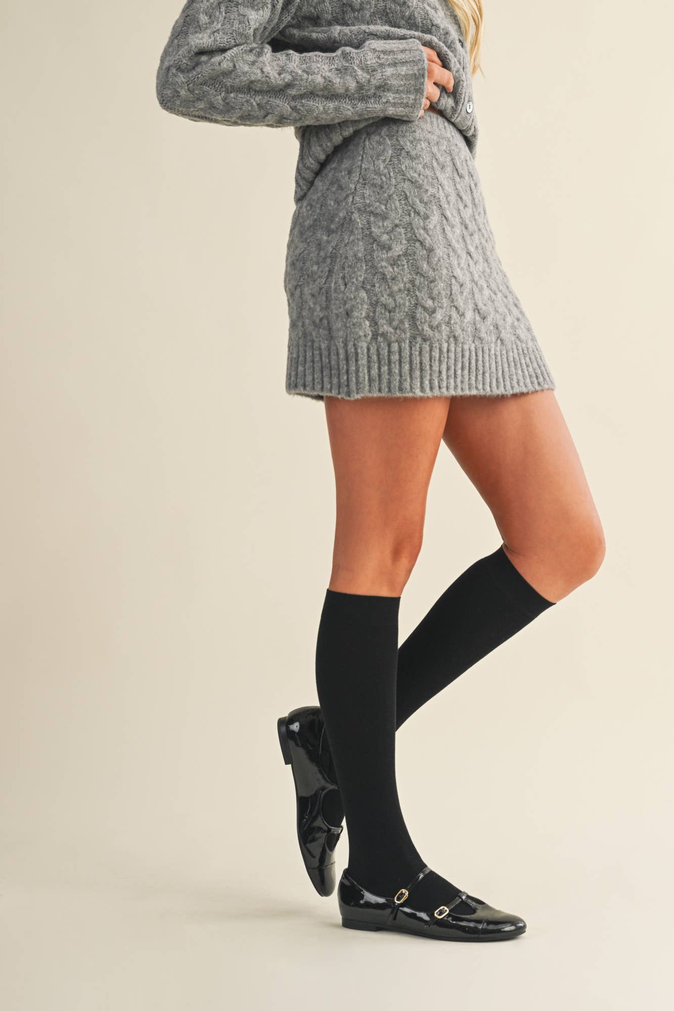 Grey Cable Knit Mini Skirt