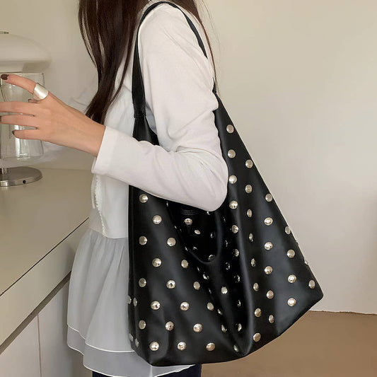 Studded Faux Leather Black Hobo Bag