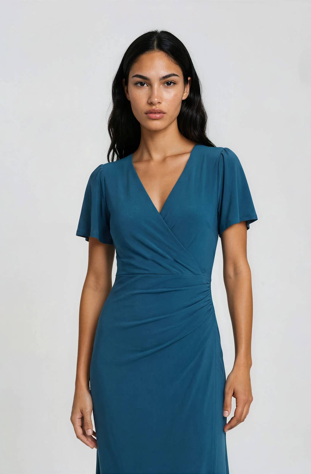 Flutter Sleeve Teal Blue Midi Dress