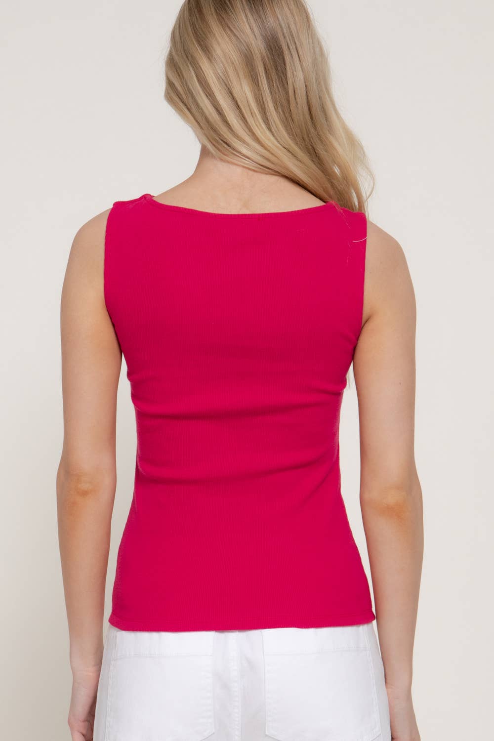 Sleeveless Boat Neck Fitted Cotton Top