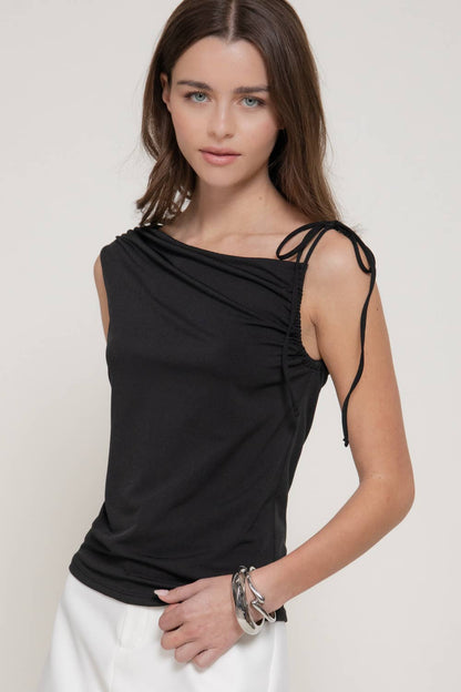 Sleeveless One Shoulder with Strap Knit Top