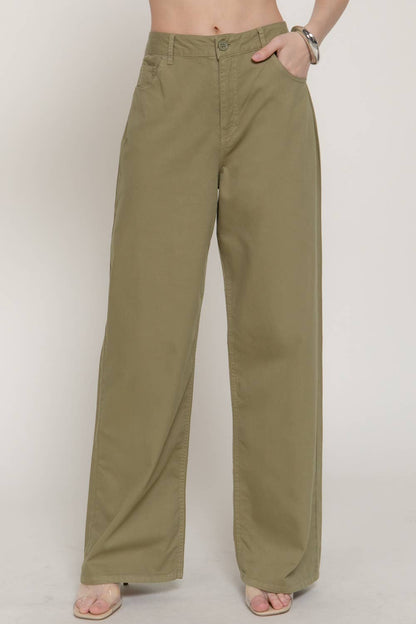 Straight Cotton Twill Long Pants in light olive