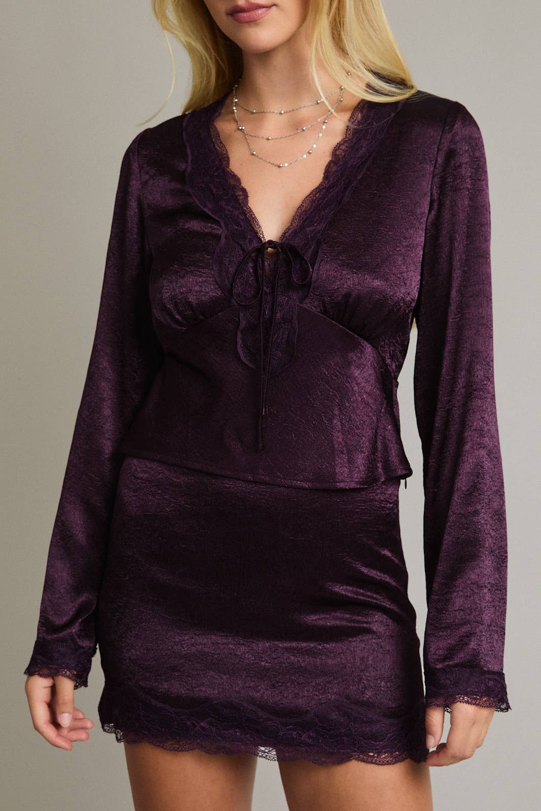 Satin Dark Purple Lace Mini Skirt