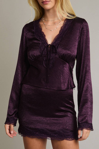 Satin Dark Purple Lace Mini Skirt