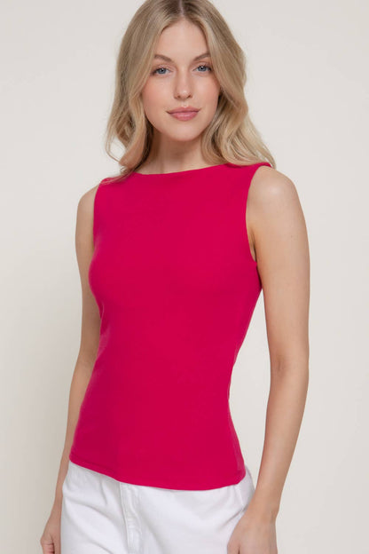 Sleeveless Boat Neck Fitted Cotton Top