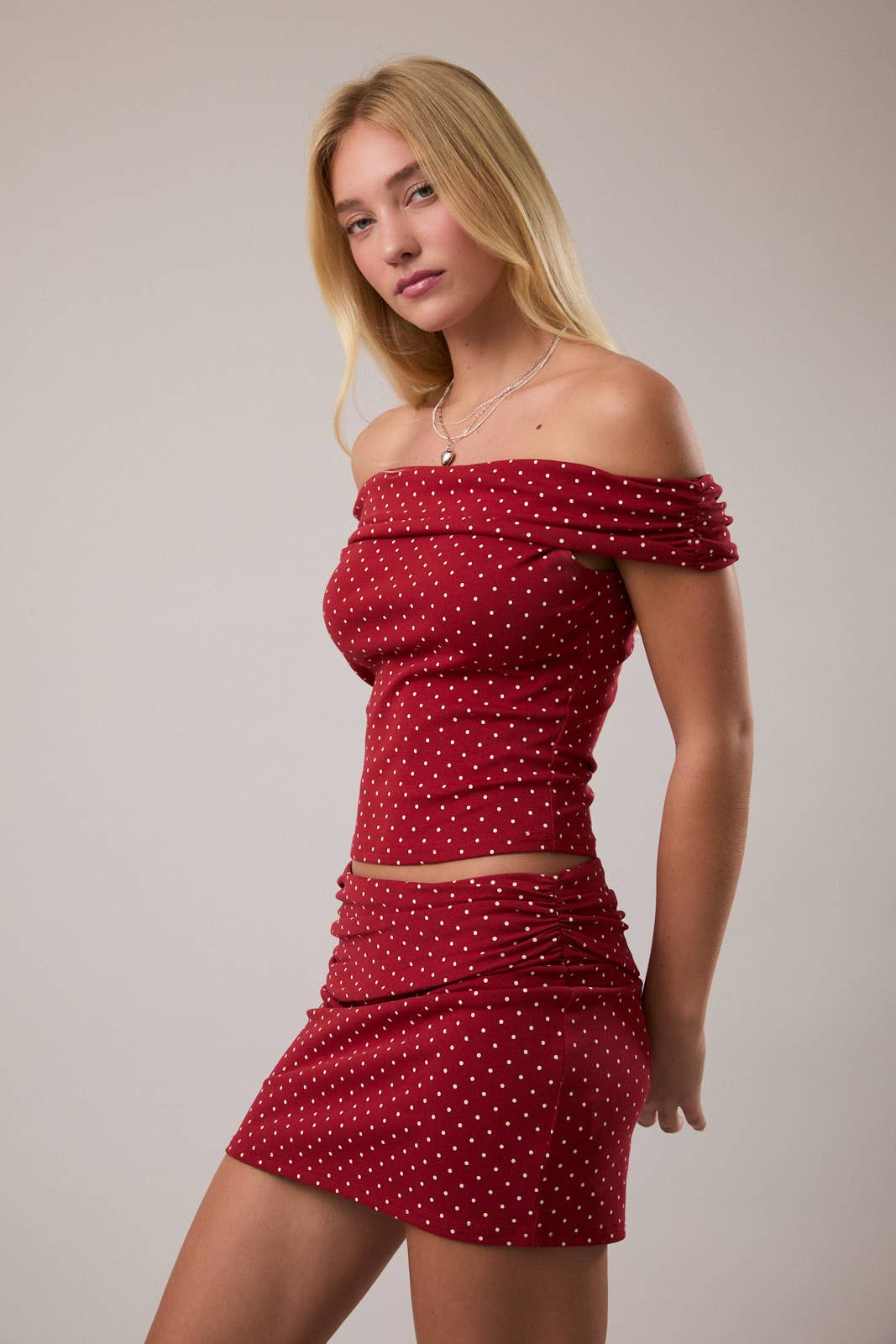 Polka Dot Red OTS Crop Top