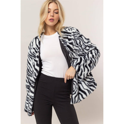 Zebra Print Faux Fur Jacket