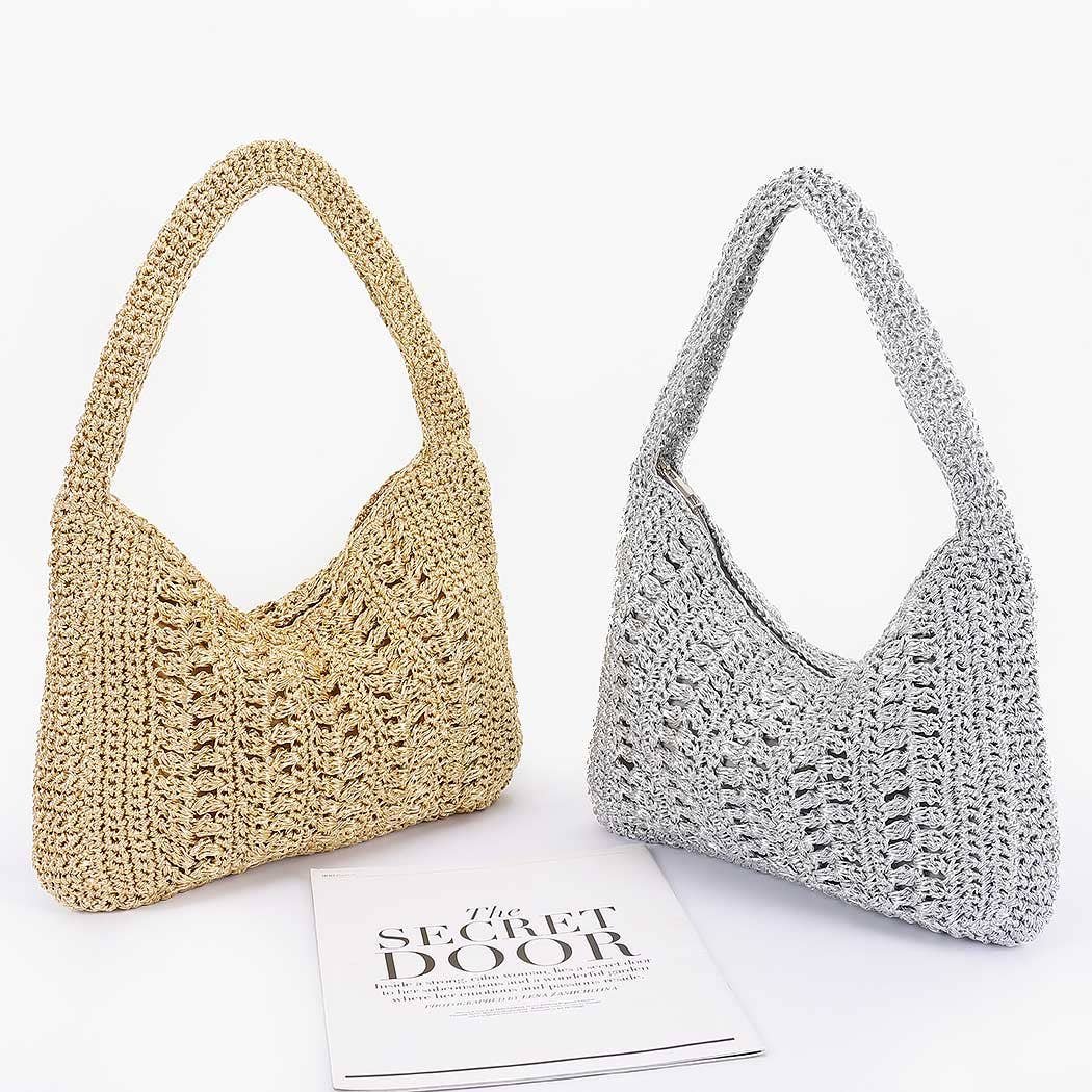 Braided Metallic Hobo Bag - Gold or Silver