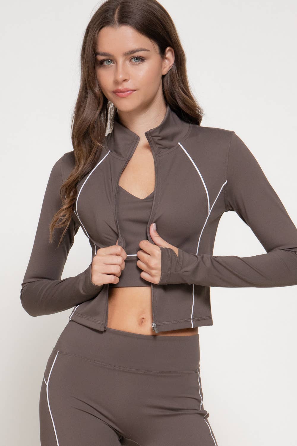 Coffee Front Double Zip Jacket