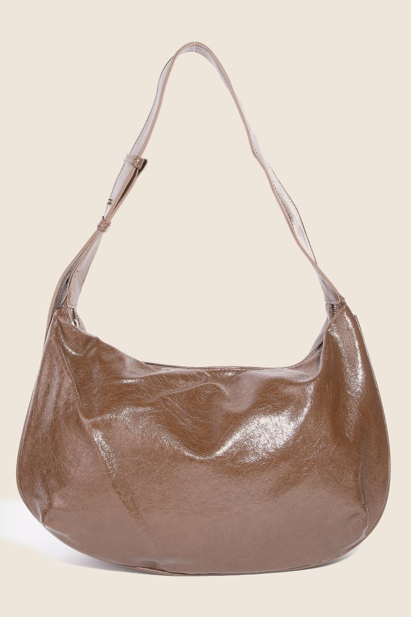 Leather Hobo Crescent Shoulder Bag | ivory, Brown, Khaki
