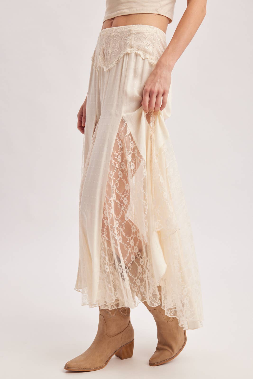 Boho Ivory Lace Maxi Skirt