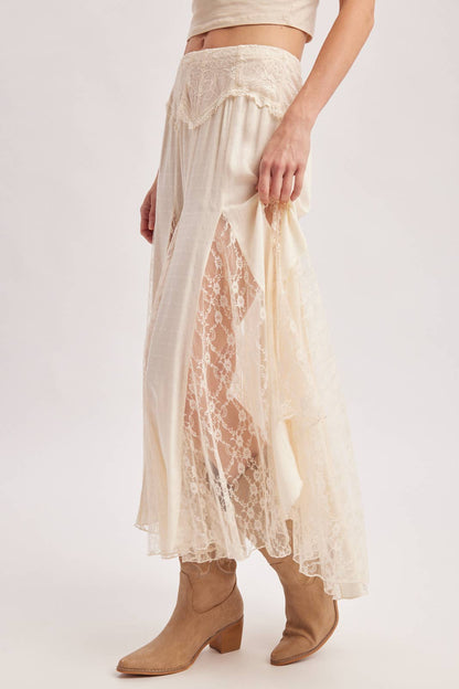 Boho Ivory Lace Maxi Skirt