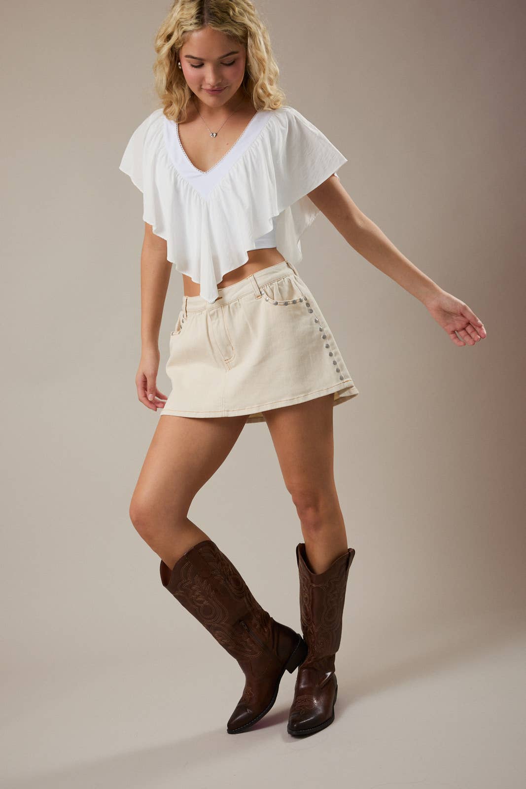 Studded Detail Low Waist Skort