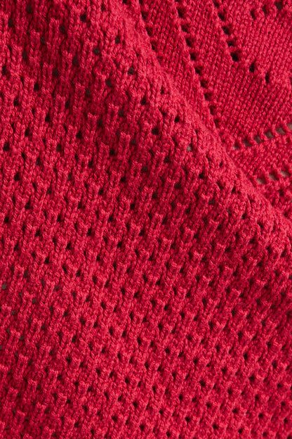 Off The Shoulder Red Crochet Poncho