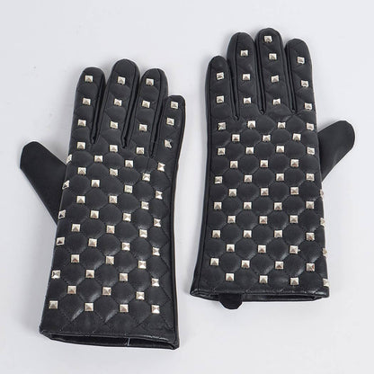 Metal Studed Faux Leather Gloves