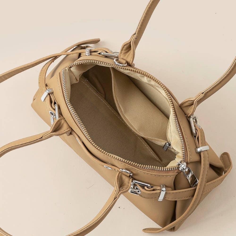 Leather Belt Baguette Hand Bag | Ivory or Light Grey