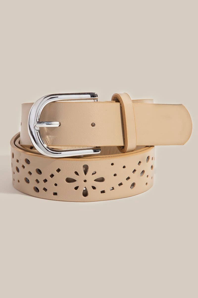 Filigree Cut Out Vegan Leather Belt | Khaki or Ivory