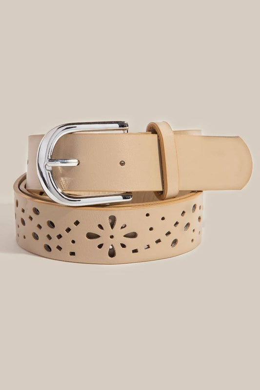 Filigree Cut Out Vegan Leather Belt | Khaki or Ivory
