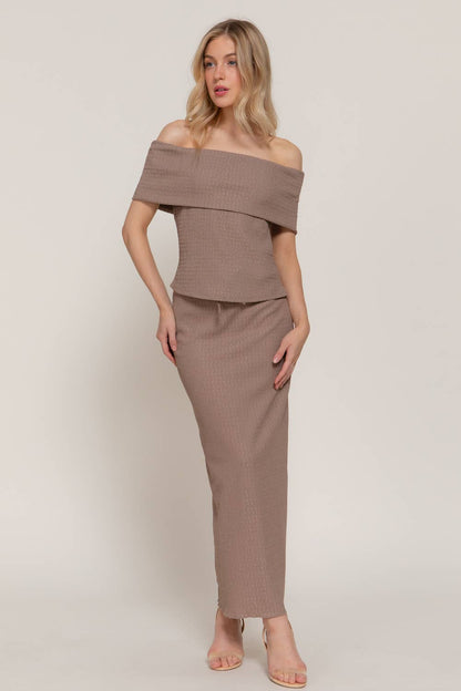Taupe Texture Knit Long Skirt
