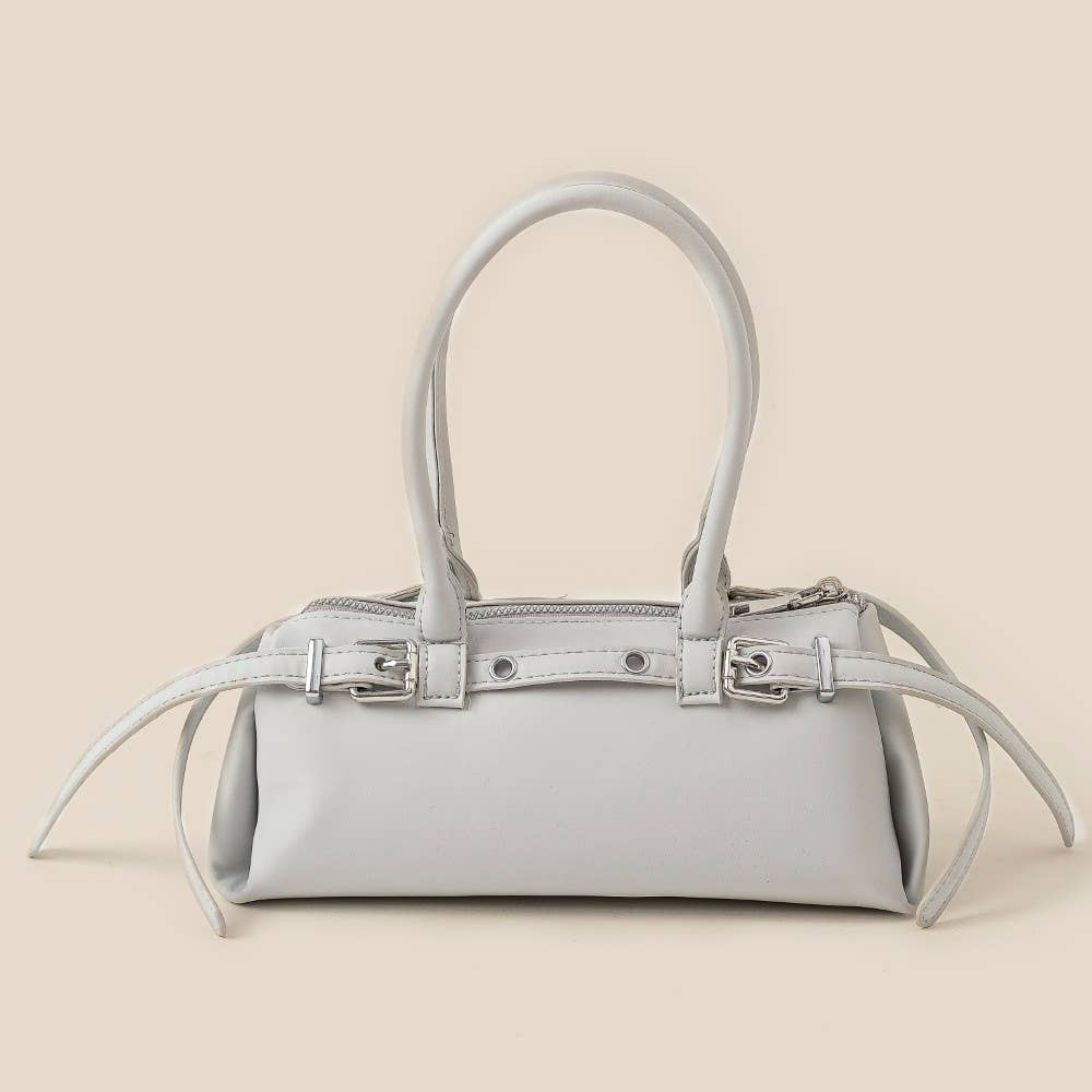 Leather Belt Baguette Hand Bag | Ivory or Light Grey