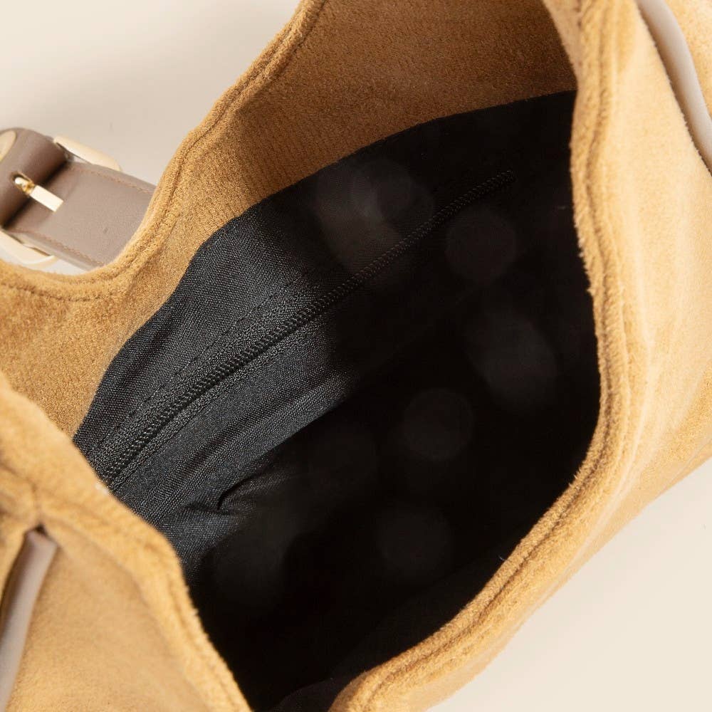 Buckle Accent Faux Suede Hand Bag