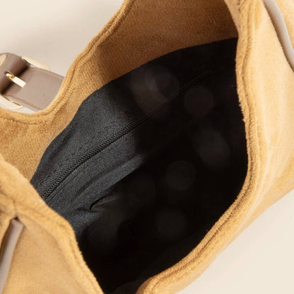 Buckle Accent Faux Suede Hand Bag