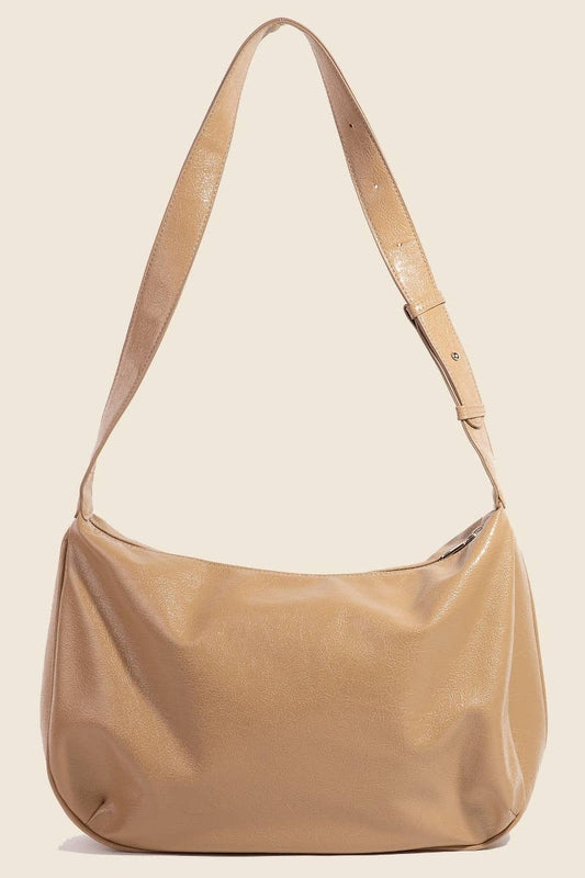Leather Hobo Crescent Shoulder Bag | ivory, Brown, Khaki
