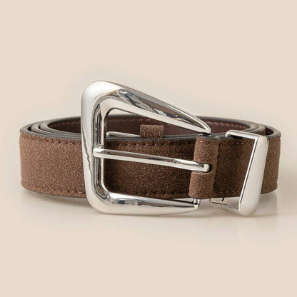Warped Buckle Suede Leather Belt