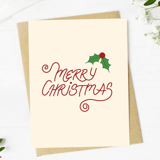 "Merry Christmas" Holly Greeting Card
