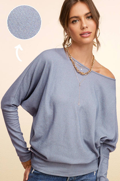 Slate Blue Loose Fit Batwing Sleeve Top