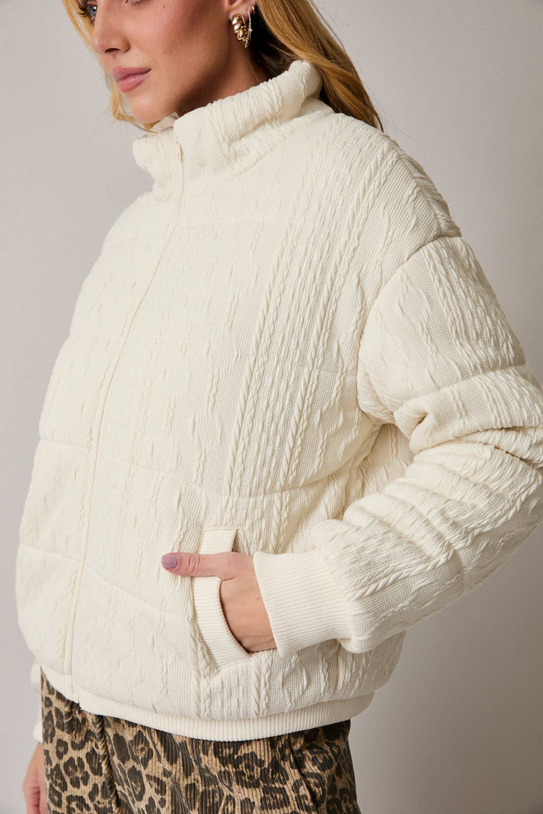 Cream Quilted Knit Jacket