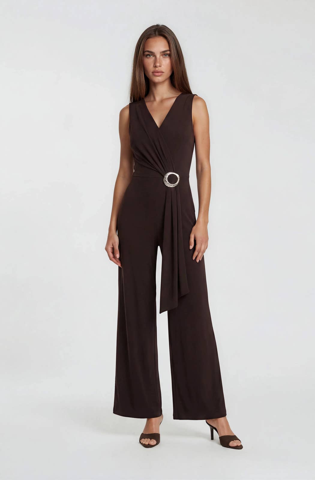 Dark Brown V-Neck Jumpsuit